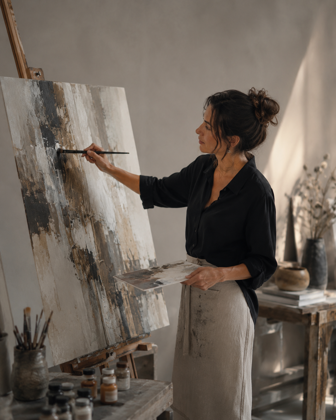Aurora Schneider bei der Entstehung eines individuellen Acrylgemäldes